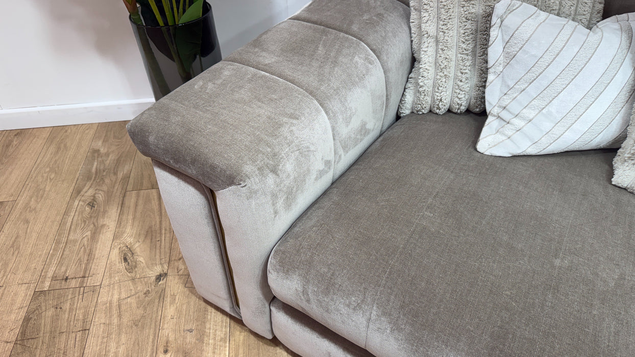 Sofology Oscar Fabric 4 Seater Split Gold Trim in Fine Textured Chenille Stone Mix