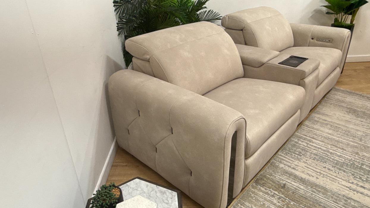 Sofology Kingsbridge Fabric 2.5 Seater Smart Console Power Recliner/Headrest Heated Seats in Lifestyle Flecked Ivory