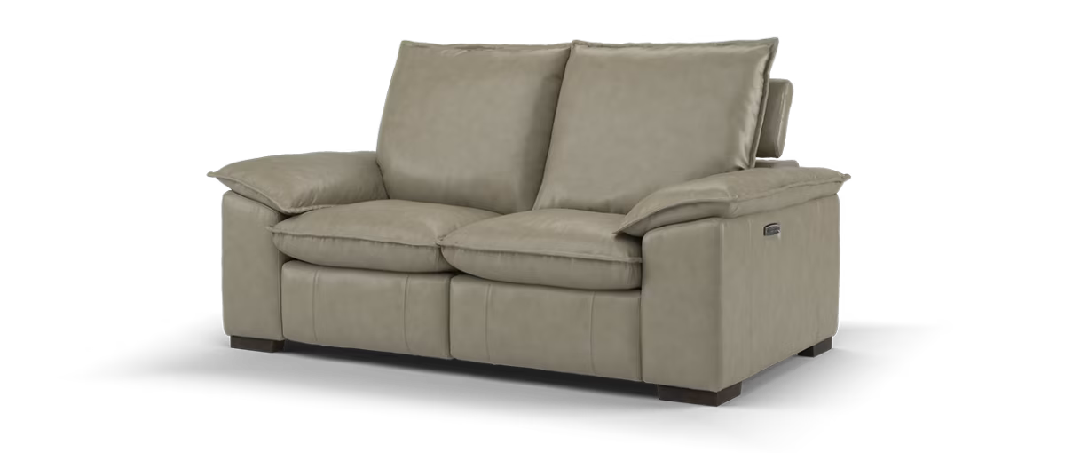 Sofology Embrace Leather 2 Seater Power Recliner/Headrest in Relaxed Soft Stone