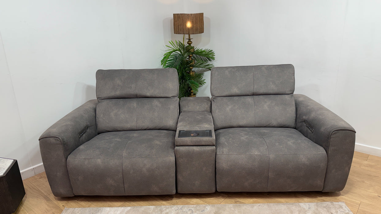 Sofology Riviera Fabric 2.5 Seater Console Power Recliner/Headrest Heated Seats in Mocha