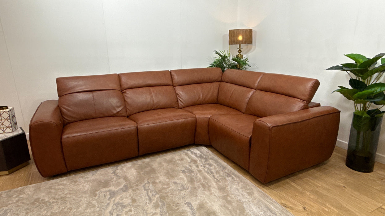 Sofology Bohemia Leather 3 Corner 1.5 Power Recliner/Headrest in Trusty Embossed Cognac
