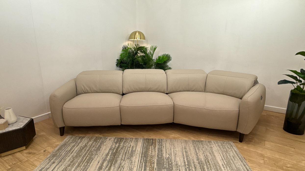 Sofology Larsen Leather 4 Seater Asymmetrical Power Recliner/Headrest In Trusty Matt Stone