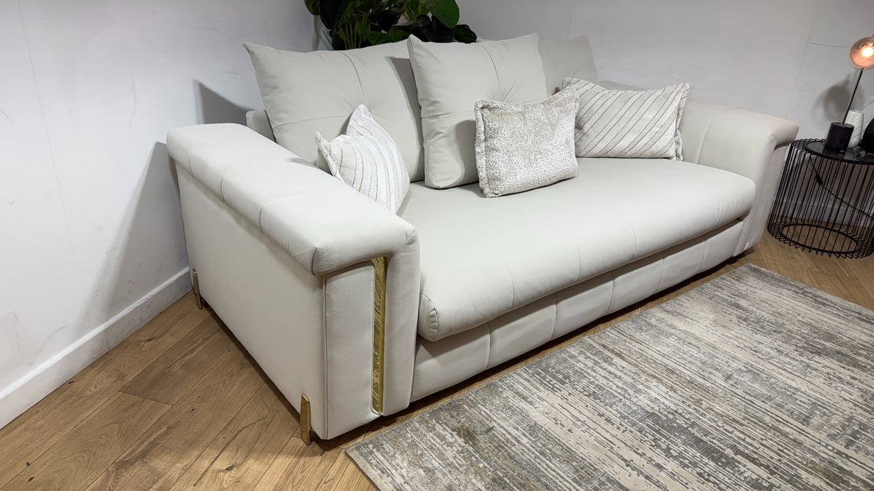 Sofology Oscar Fabric 3 Seater Gold Trim in Super Matt Velvet Ecru Mix