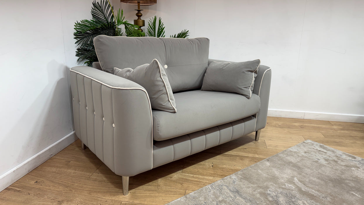 Sofology Remy Fabric Loveseat in Super Matt Velvet Grey with Cream Contrast Piping