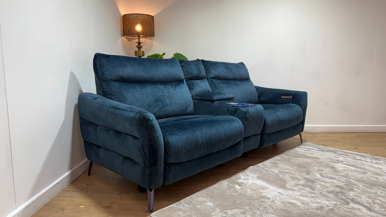 Sofology The Renato Fabric 2.5 Seater Console Power Recliner in Heritage Velvet Airforce