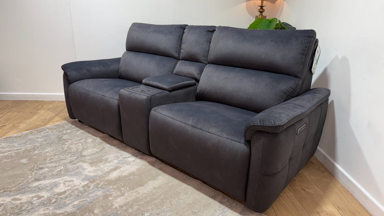 Sofology Ripley Fabric 2.5 Seater Console Power Recliner/Headrest Lumbar Support in Lifestyle Flecked Anthracite