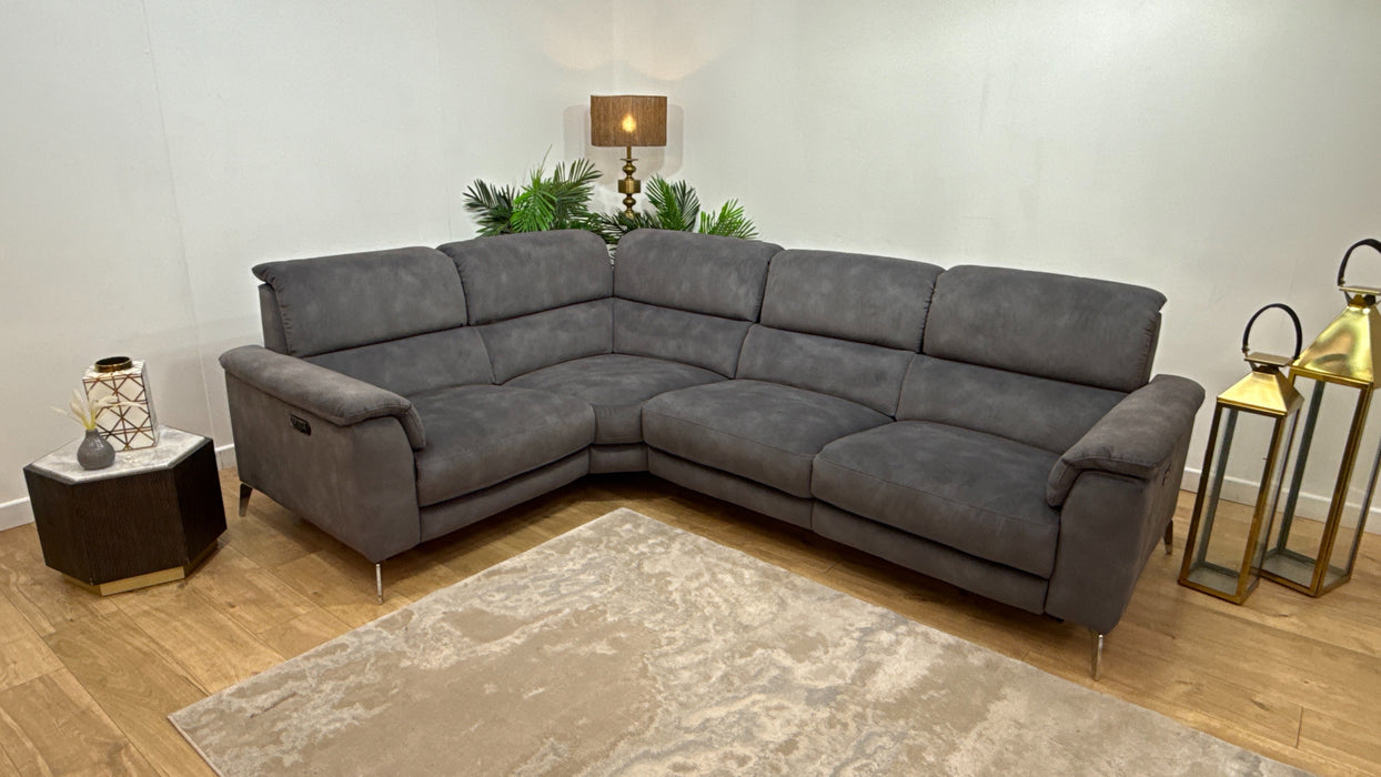 Sofology Illinois Fabric 1 Corner 2 Power Recliner/Headrest in Lifestyle Mottled Charcoal