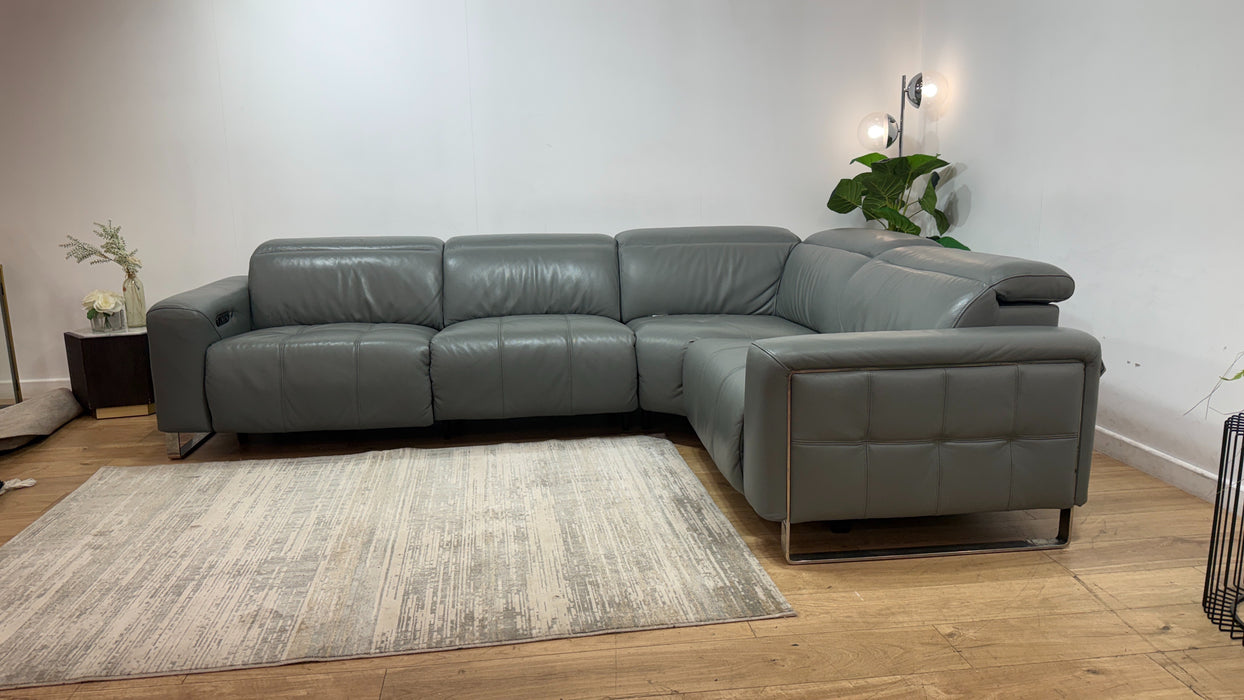 Sofology Marvella Leather 3 Corner 1.5 Power Recliner/Headrest Heated Seat in Trusty Sheen Granite Teal