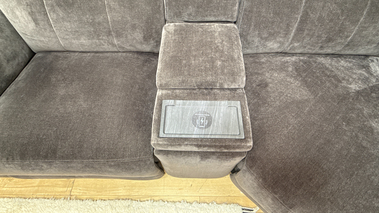 Sofology Carrera Fabric 1.5 Smart Console Corner 3 Power Recliner/Headrest in Relaxed Chenille Raisin