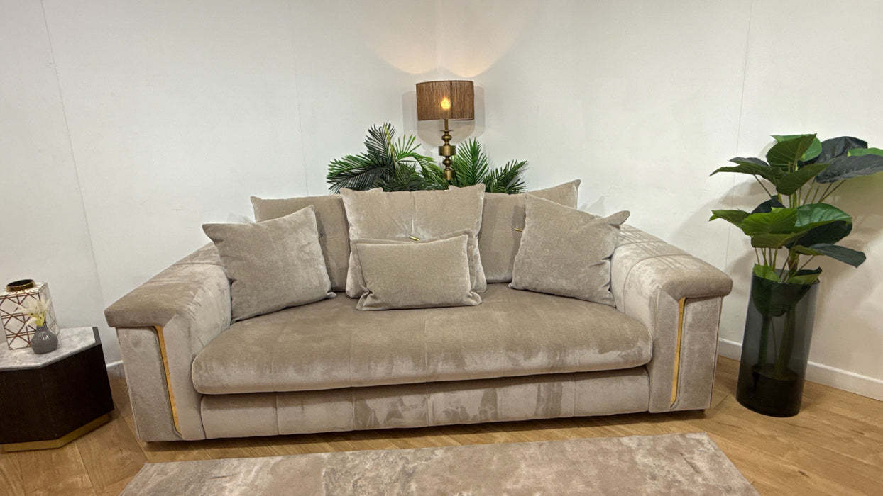 Sofology Oscar Fabric 3 Seater Gold Trim in Fine Textured Chenille Stone