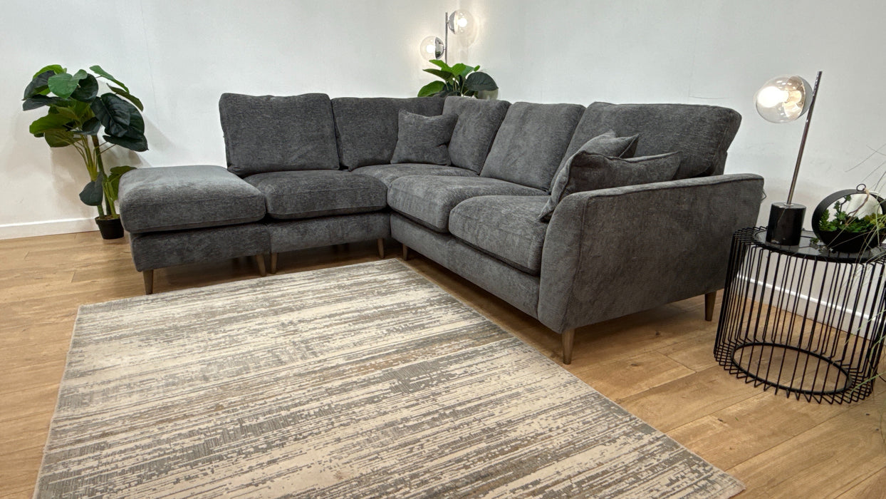 Sofology Hackney Chaise 1 Corner 2 Sprung Seats in Linen Look Chenille Charcoal