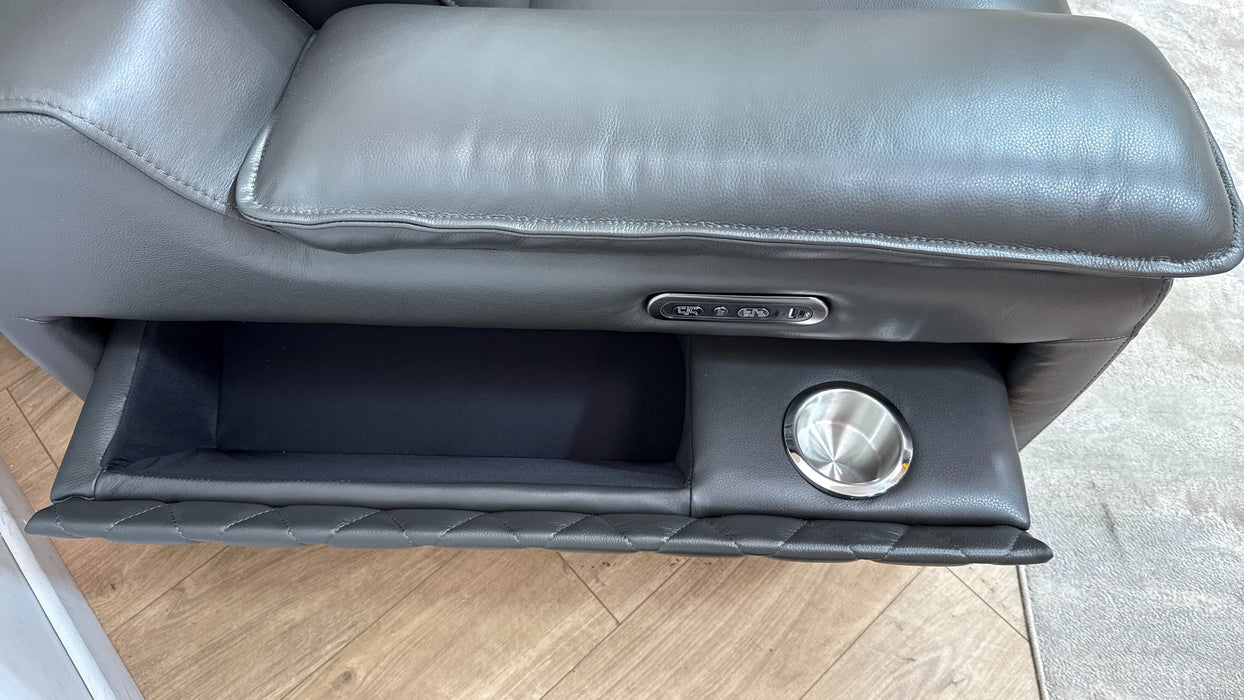 Sofology Benz Leather 2 Seater Power Recliner/Headrest in Trusty Sheen Charcoal