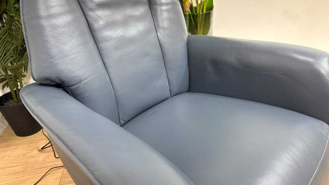Sofology Heston Leather Chair Power Recliner in Trusty Soft Sheen Smoke Blue