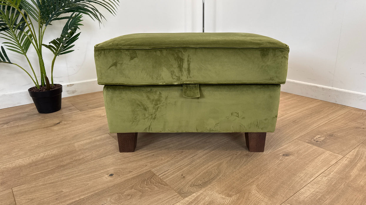 Canterbury  - Fabric Storage Footstool - Velvet Green