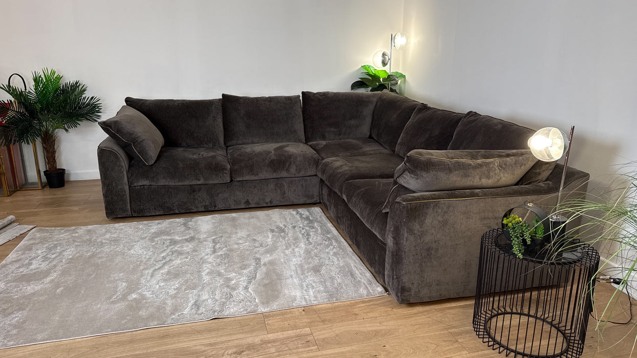 Sofology Georgio Fabric 3 Corner 3 Feather Flex in Luxury Deep Pile Chenille Mole