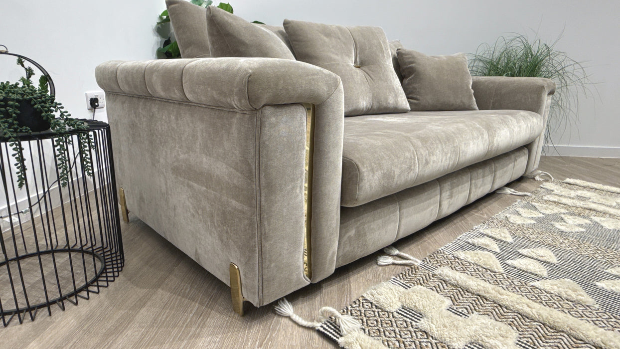 Sofology Oscar Fabric 3 Seater Gold Trim in Fine Textured Chenille Stone