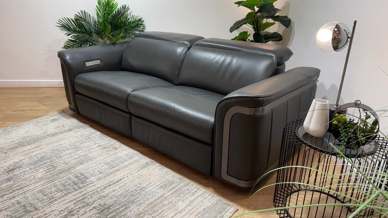 Sofology Plaza Leather 2.5 Seater Power Recliner/Headrest in Trusty Embossed Charcoal