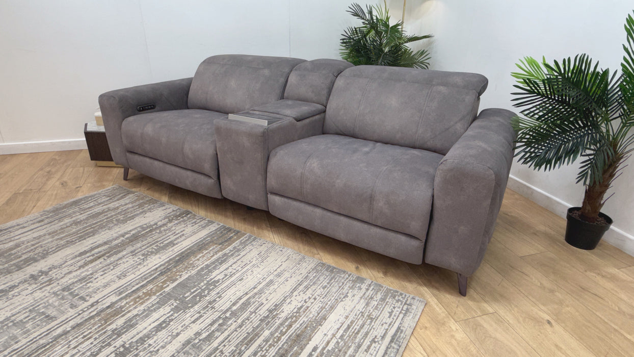 Sofology Allure Fabric 2.5 Seater Screen Console Power Recliner/Headrest Heated Seats Lumbar Support Speakers in Lifestyle Flecked Mocha