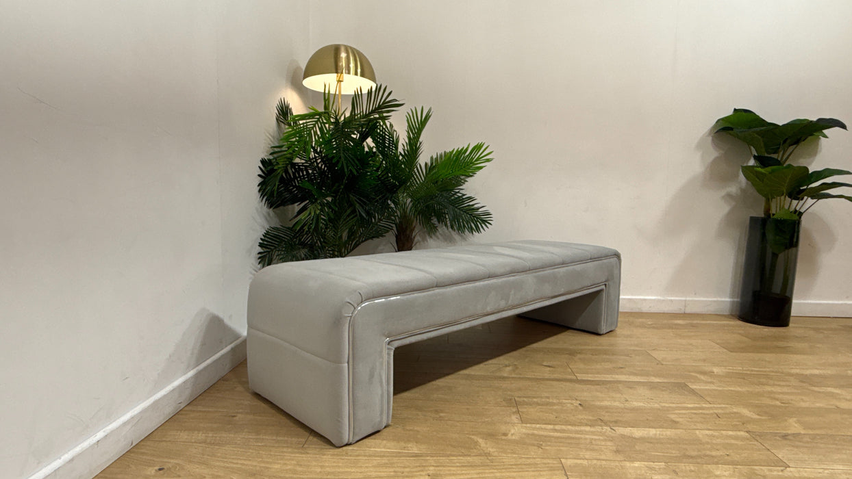 Sofology Oscar Large Bench Fabric Footstool in Matt Velvet Silver All Over