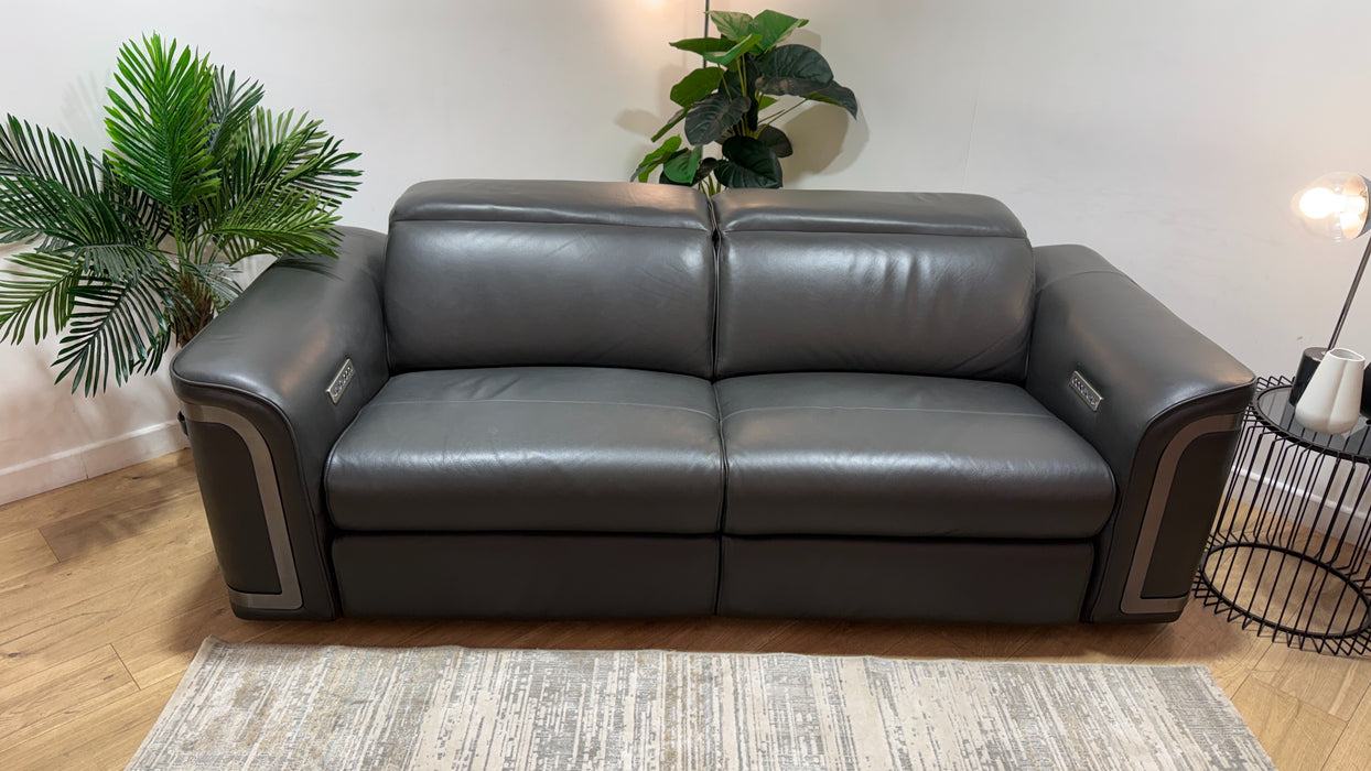 Sofology Plaza Leather 2.5 Seater Power Recliner/Headrest in Trusty Embossed Charcoal