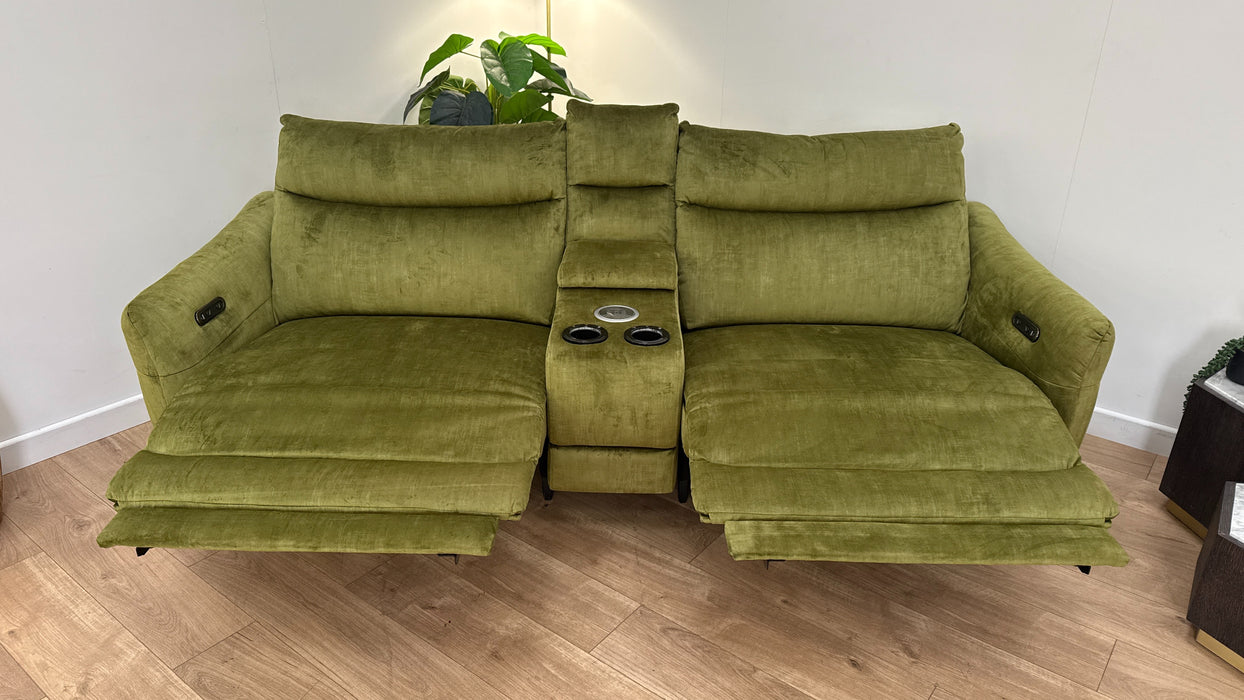 Sofology Renato Fabric 2.5 Seater Console Power Recliner in Heritage Velvet Olive