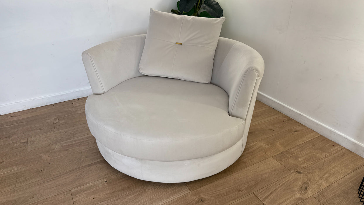 Sofology The Oscar Fabric Large Swivel Chair in Super Matt Velvet Ecru Mix