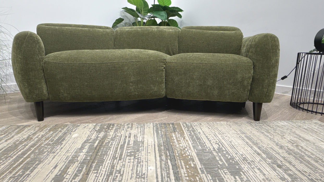 Sofology Larsen Fabric Asymmetrical 3 Seater Power Recliner/Headrest in Chunky Linen Look Chenille Olive