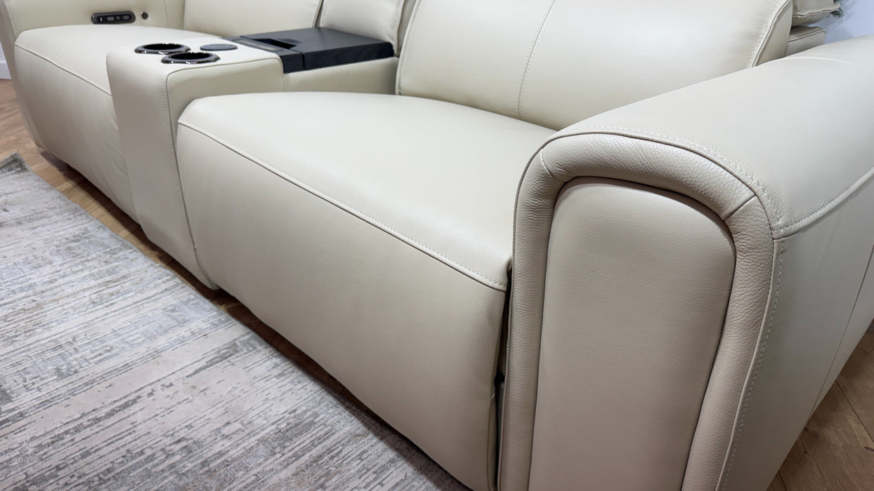 Sofology Premiere Leather 2.5 Seater Smart Console Power Recliner/Headrest Heated Seats in Trusty Embossed Bone China
