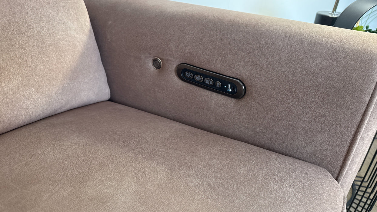 Sofology The Ravello Fabric 3 Seater Console Power Recliner/Headrest Heated Seat Lumbar in Lifestyle Flecked Sand