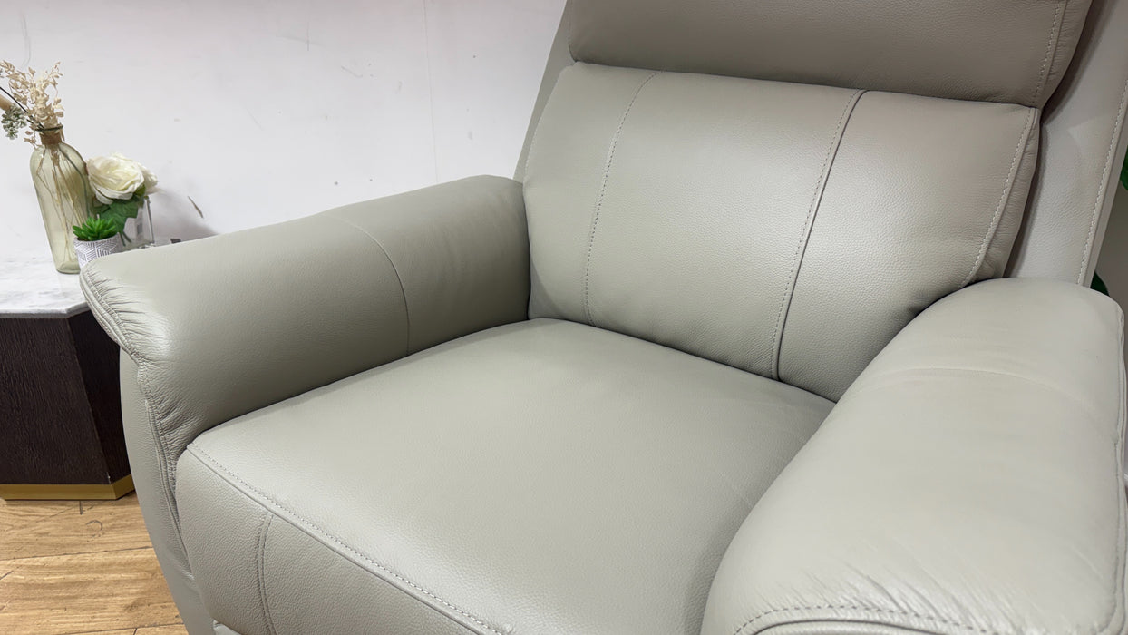 Sofology Bradie Leather Chair Power Recliner/Headrest in Trusty Embossed Light Grey