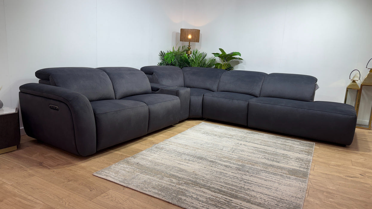 Sofology Fabric 3 Corner Console 1.5 Chaise Power Recliner/Headrest in Lifestyle Flecked Anthracite