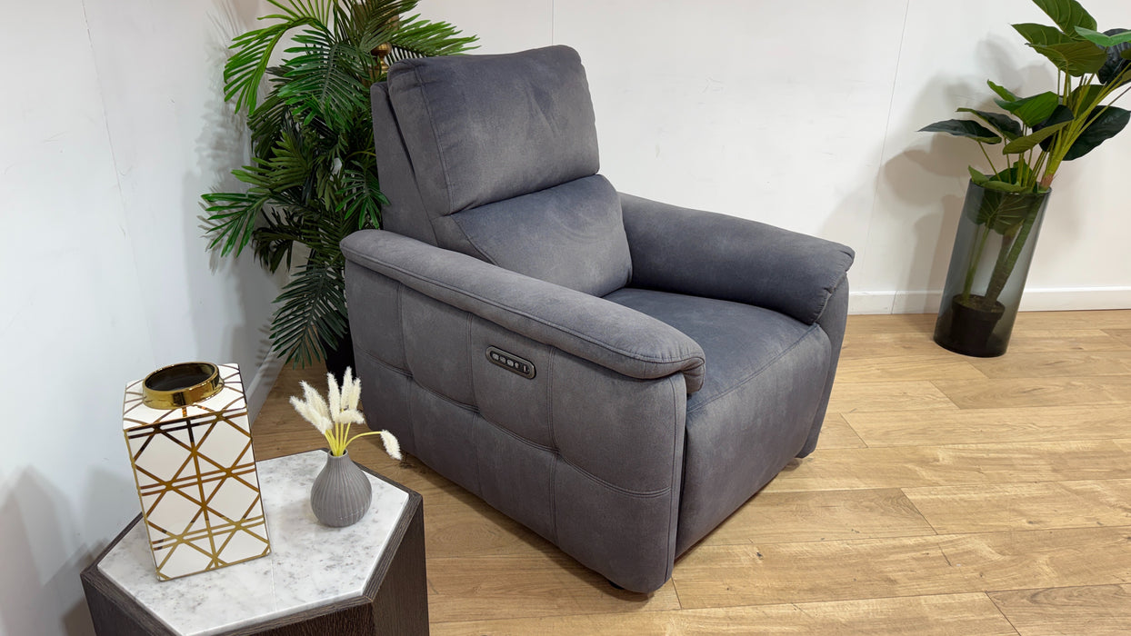 Sofology Ripley Fabric Chair Power Recliner/Headrest Lumbar Support in Lifestyle Flecked Charcoal