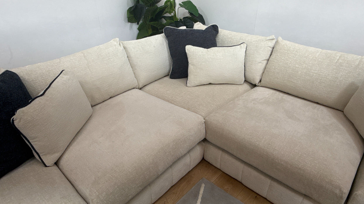 Sofology Westwood Fabric 3 Corner 3 Gold Trim in Teddy Chenille Ivory Mix