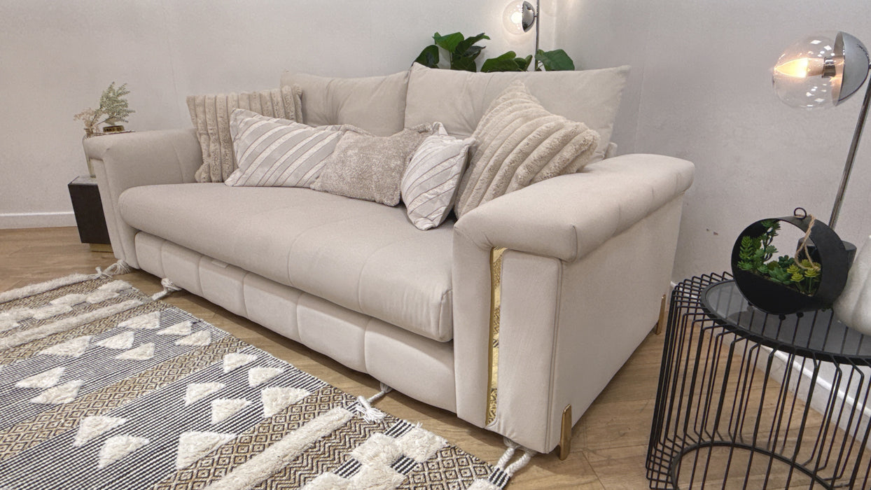 Sofology Oscar Fabric 3 Seater Sofa in Super Matt Velvet Ecru