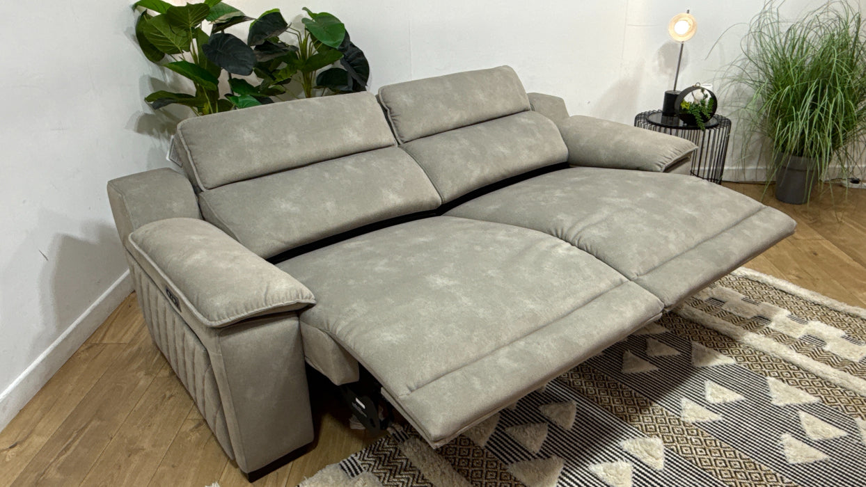 Sofology Benz Fabric 3 Seater Power Recliner/Headrest in Lifestyle Flecked Stone