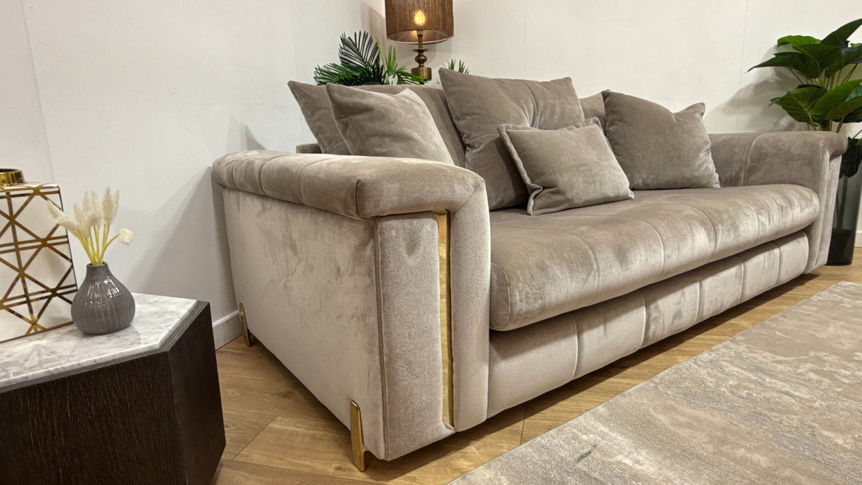 Sofology Oscar Fabric 3 Seater Gold Trim in Fine Textured Chenille Stone