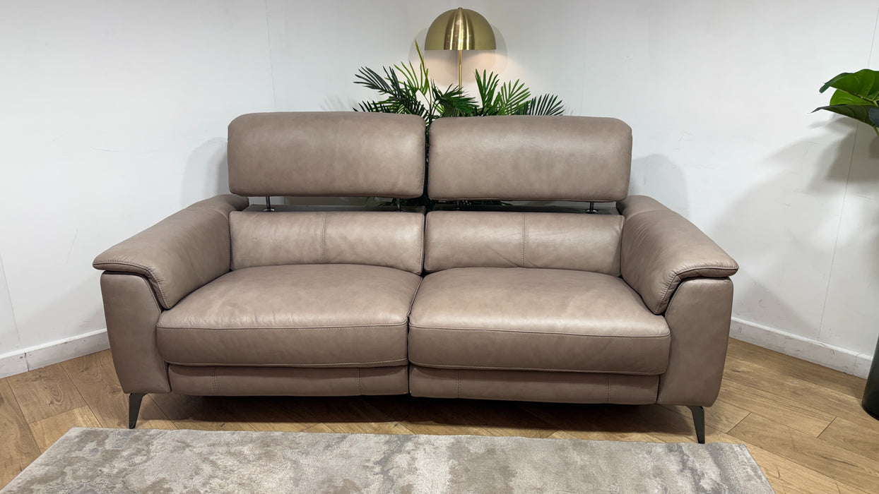 Sofology Illinois Leather 3 Seater Power Recliner/Headrest in Stone