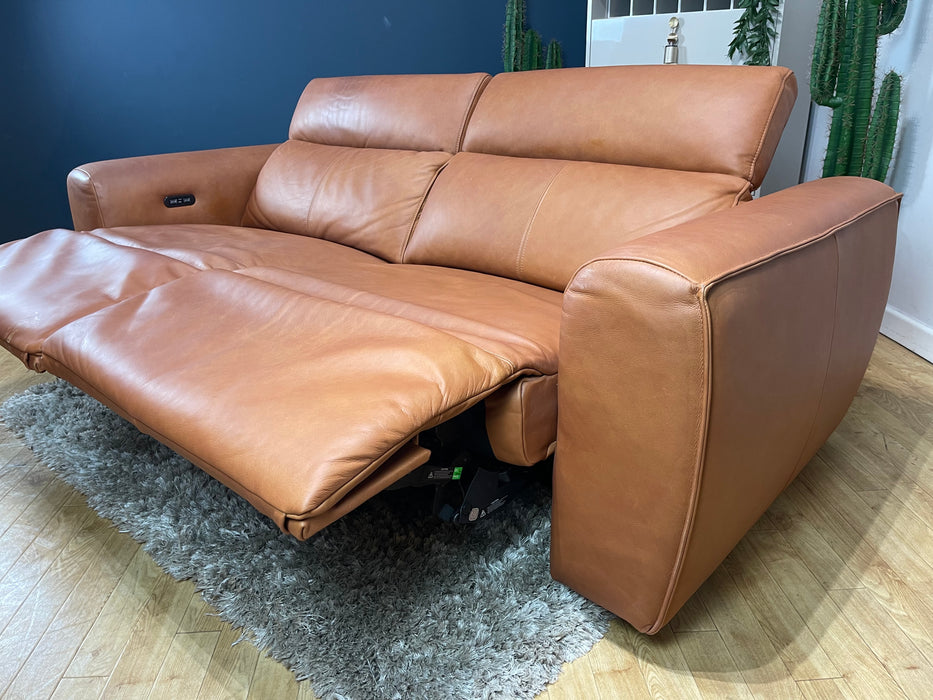 Bohemia 3 Seater Power Recliner Power Headrest Relaxed Tan Matt Leather (WA2)