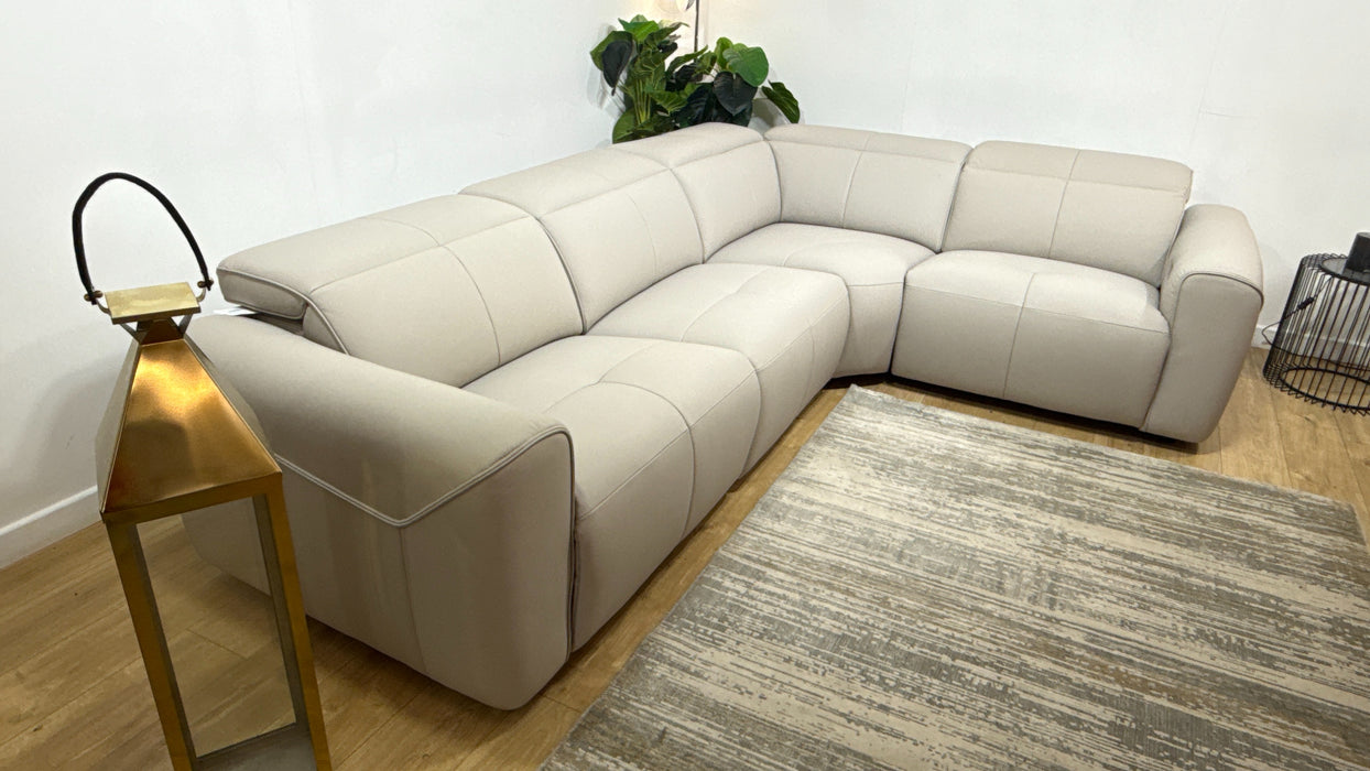Sofology Riviera Leather 3 Corner 1.5 Power Recliner/Headrest in Trusty Super Matt Cloud Grey