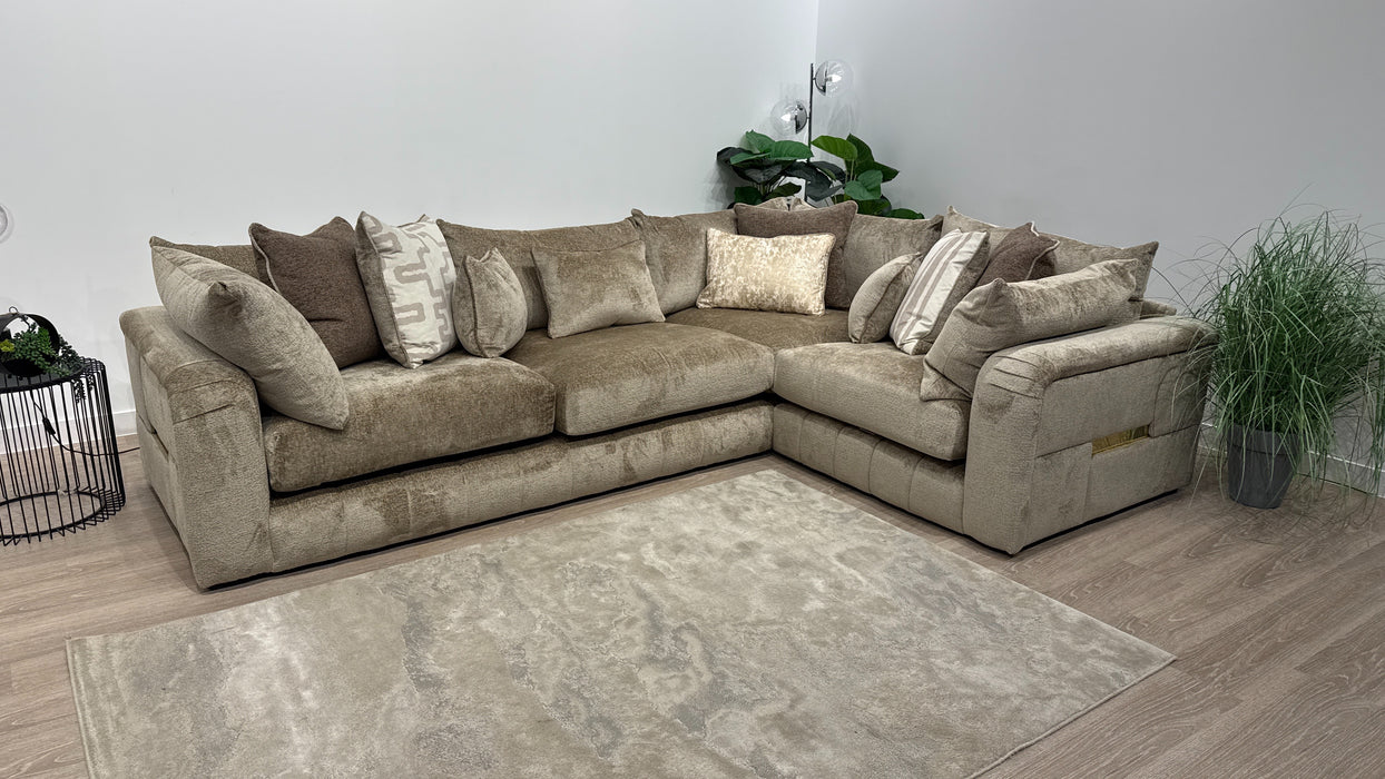 Sofology Westwood Fabric 3 Corner 1 Gold Trim in Teddy Chenille Mink Mix
