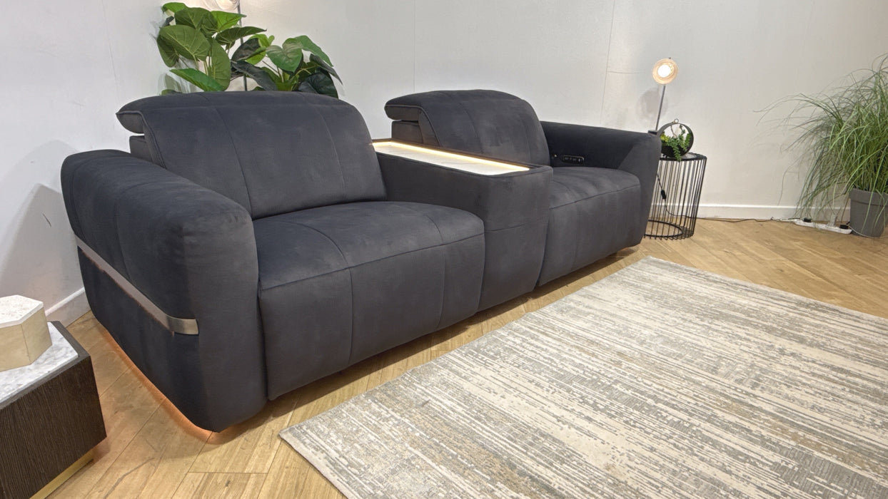 Sofology Lumiere Fabric 2.5 Seater Light Marble Console Power Recliner/Headrest in Lifestyle Flecked Anthracite