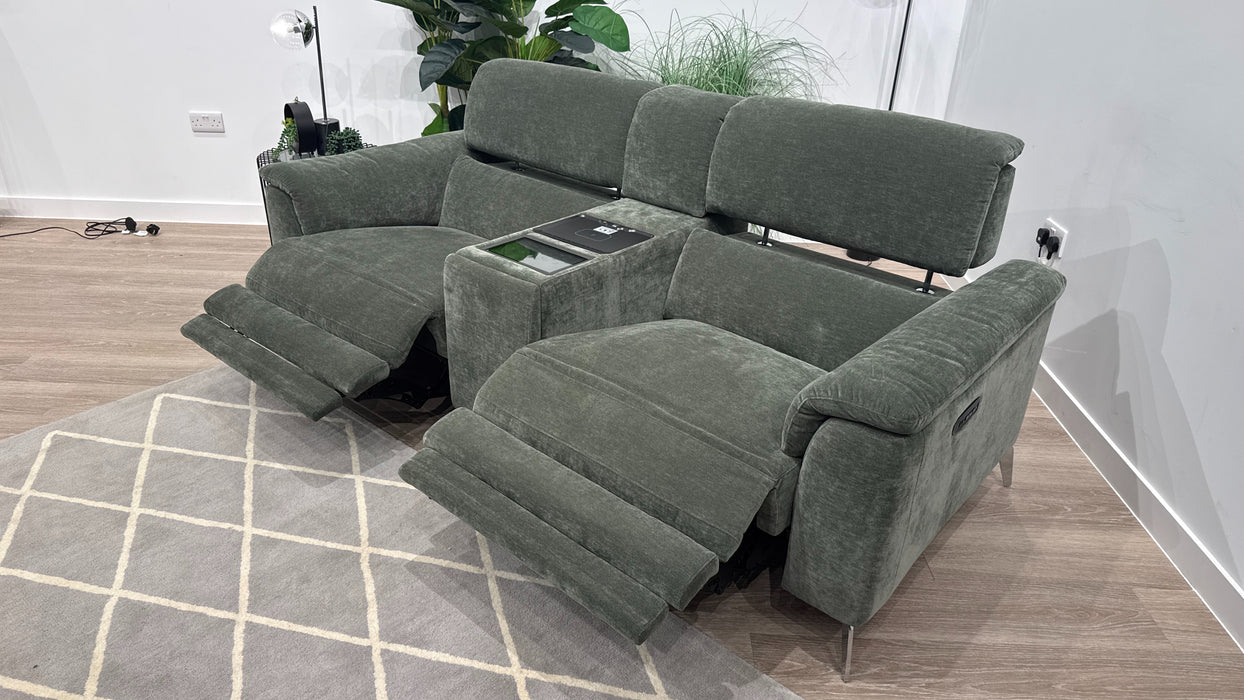 Sofology Illinois 2 Seater Fabric Power Recliner with Console in Forrist Green