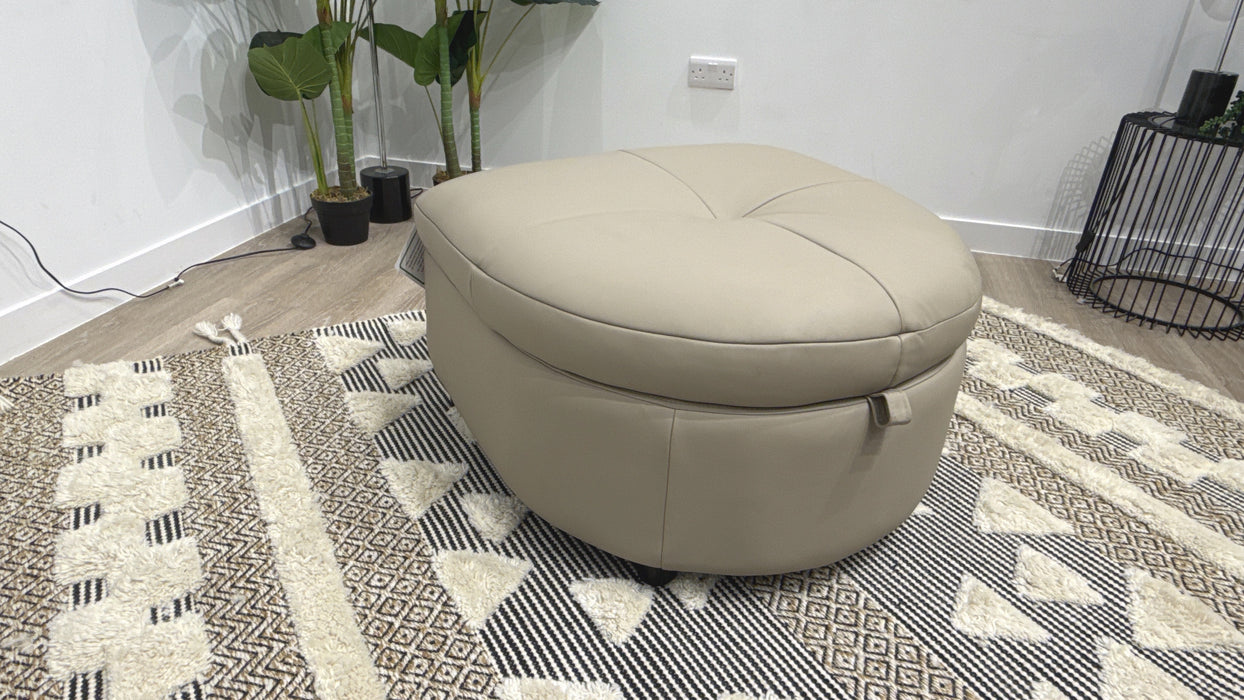 Sofology Riviera Leather Designer Storage Footstool in Trusty Super Matt Putty