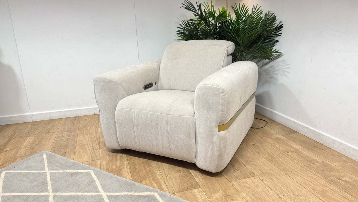 Sofology Lumiere Fabric Chair Power Recliner/Headrest in Relaxed Chenille Cotton