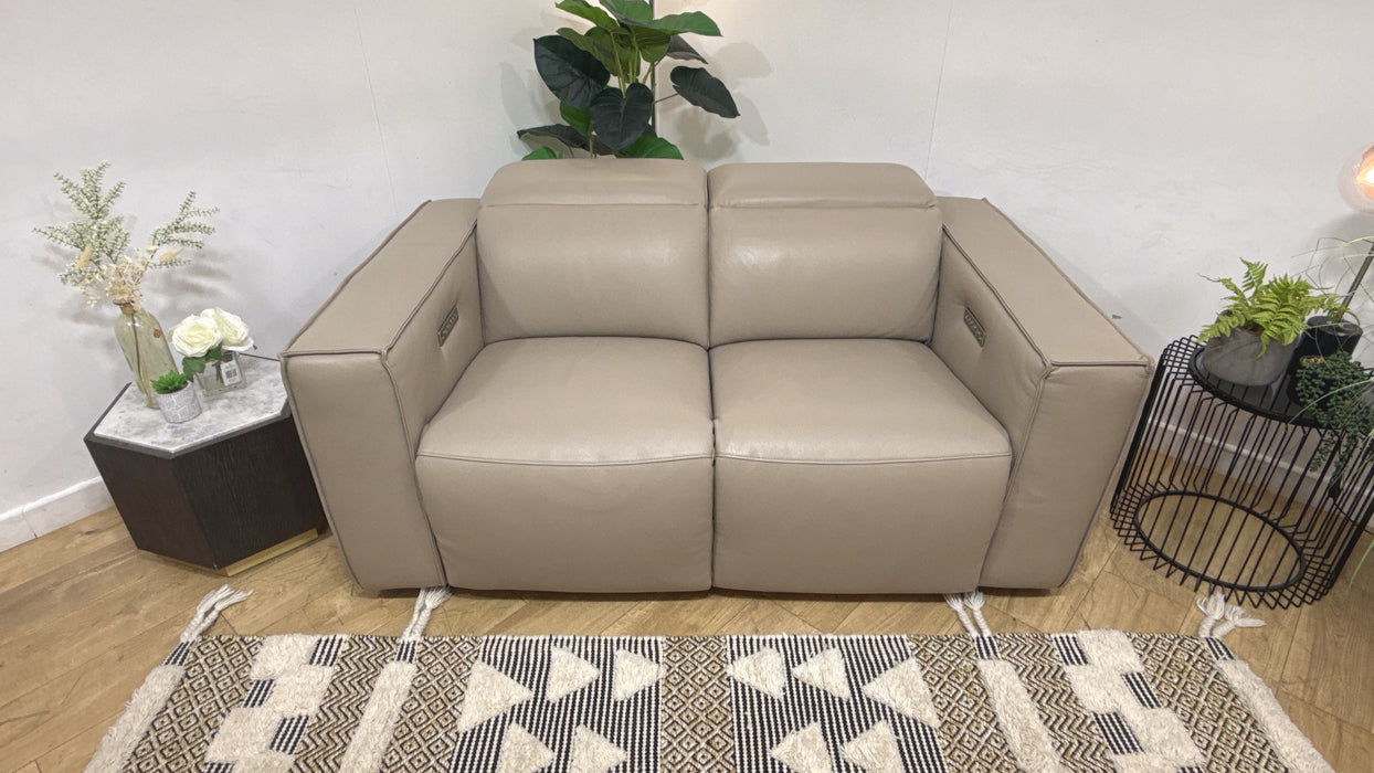 Sofology Horizon Leather 2 Seater Power Recliner/Headrest in Trusty Embossed Stone