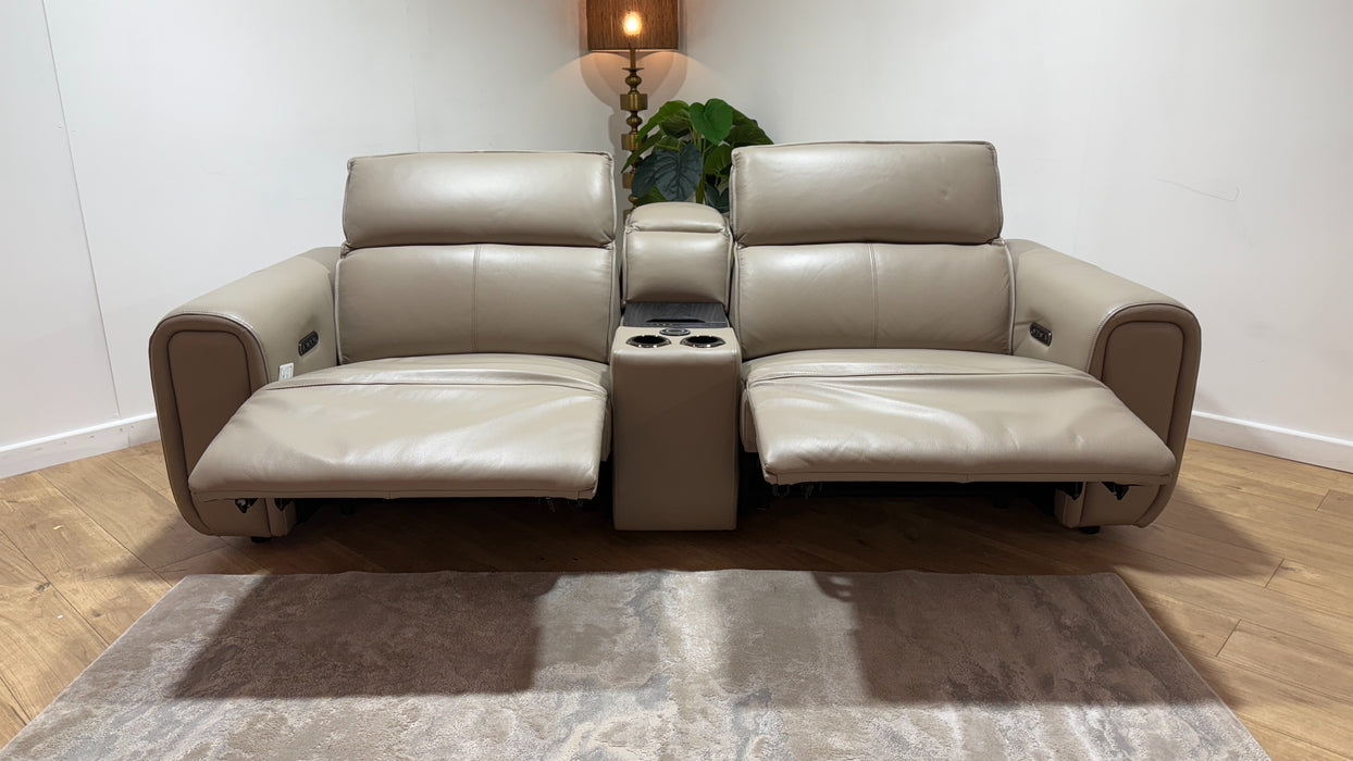 Sofology Premiere Leather 2.5 Seater Smart Console Power Recliner/Headrest in Trusty Embossed Stone