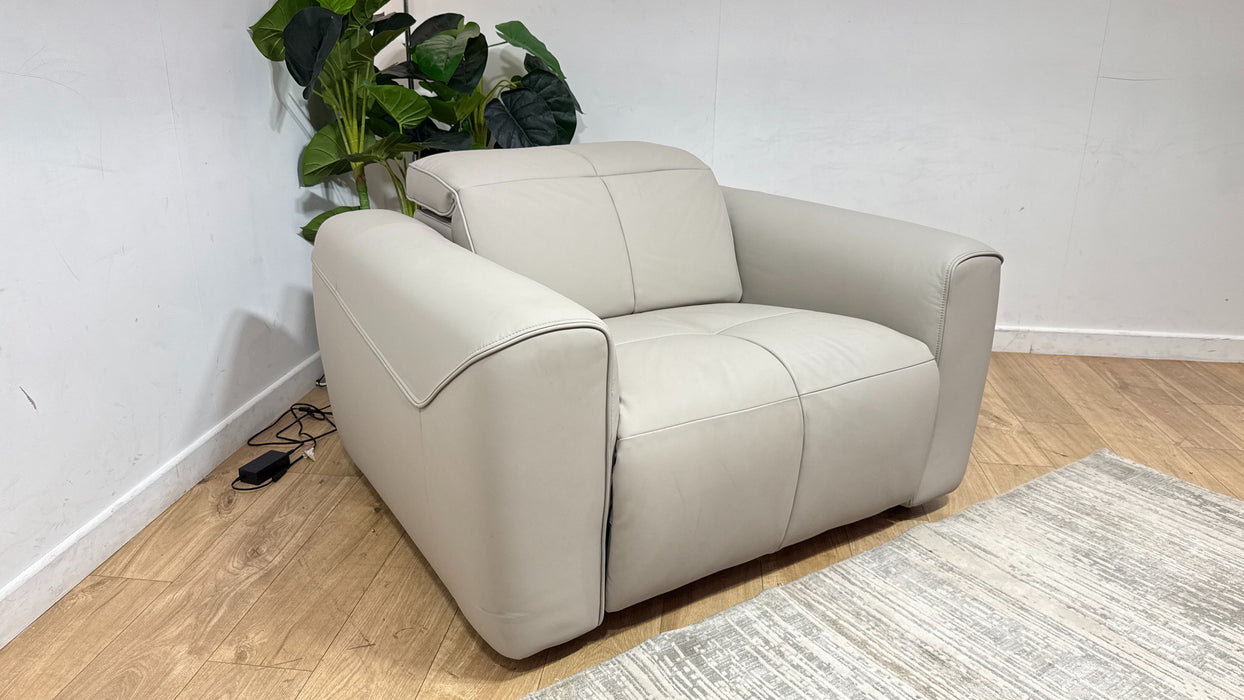 Sofology Riviera Leather Loveseat Power Recliner/Headrest in Trusty Super Matt Cloud Grey