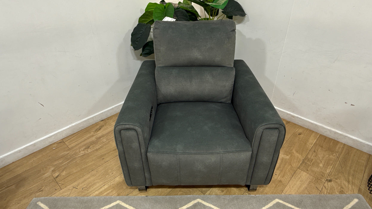 Sofology Ravello Fabric Chair Power Recliner/Headrest Lumbar Support in Lifestyle Flecked Mineral Green