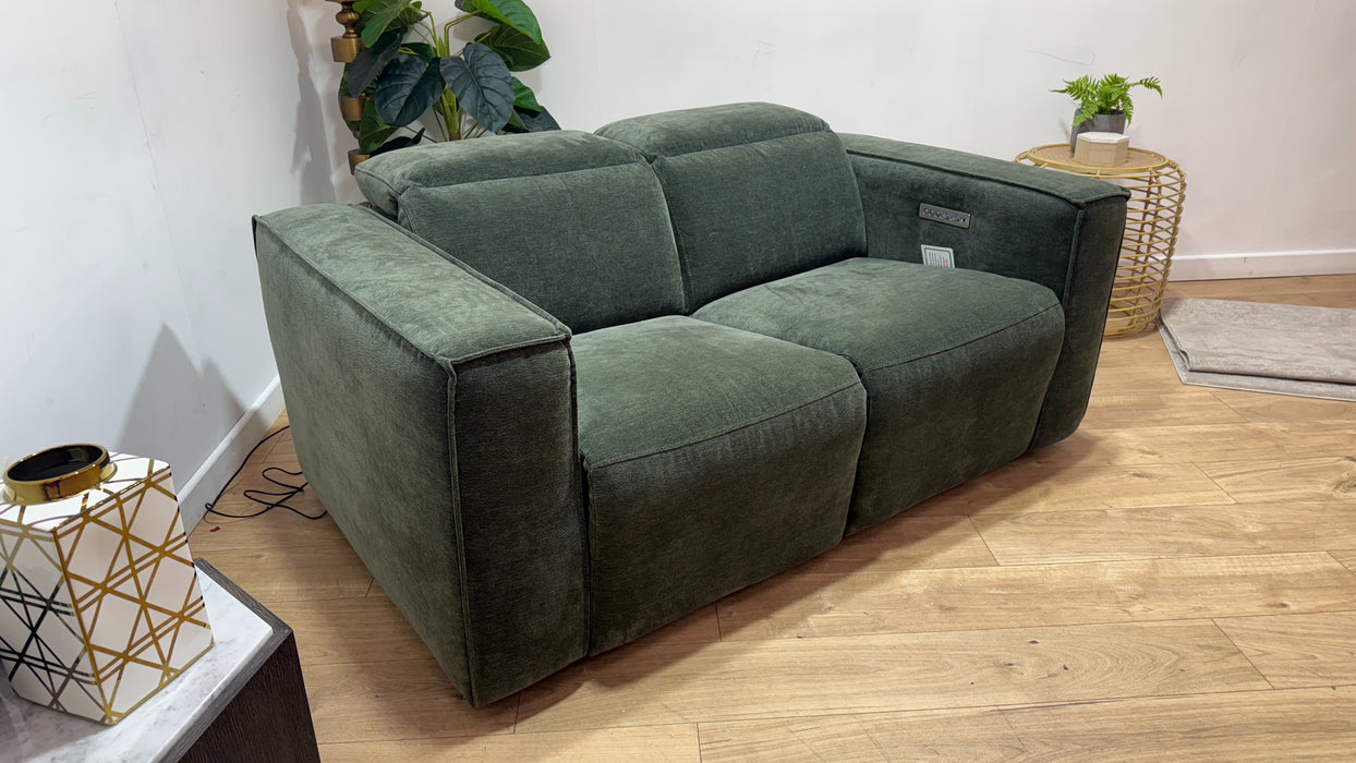Sofology Horizon Fabric 2 Seater Power Recliner/Headrest in Textured Chenille Pine
