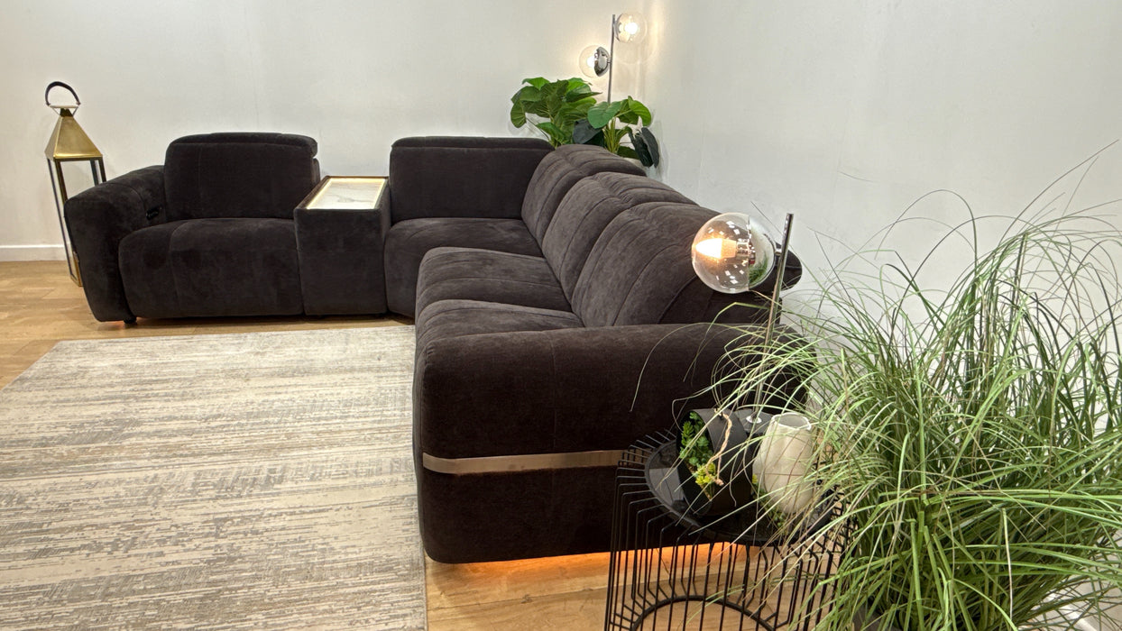 Sofology Lumiere Fabric 1.5 Console Corner 3 Power Recliner/Headrest in Relaxed Chenille Raisin
